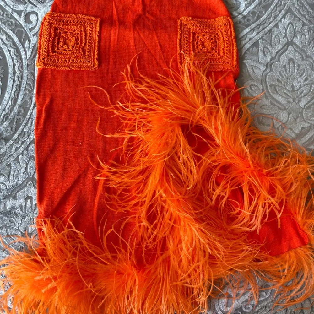 ANDREEVA ORANGE KNIT SKIRT-DRESS WITH FEATHER - Picture 3 of 3